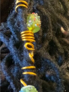 Hand Crafted Lime Green Glass Dread Bead with Gold Wire Wraps